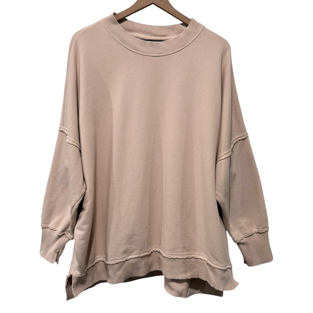 Aerie Oversized Crewneck Sweatshirt Women Sz L Pink Boho Pullover